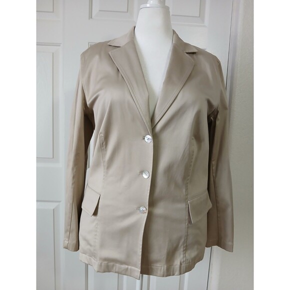 Chico's Women's Blazer Jacket Size 2 L Beige 3 Button Career Office - Picture 2 of 16